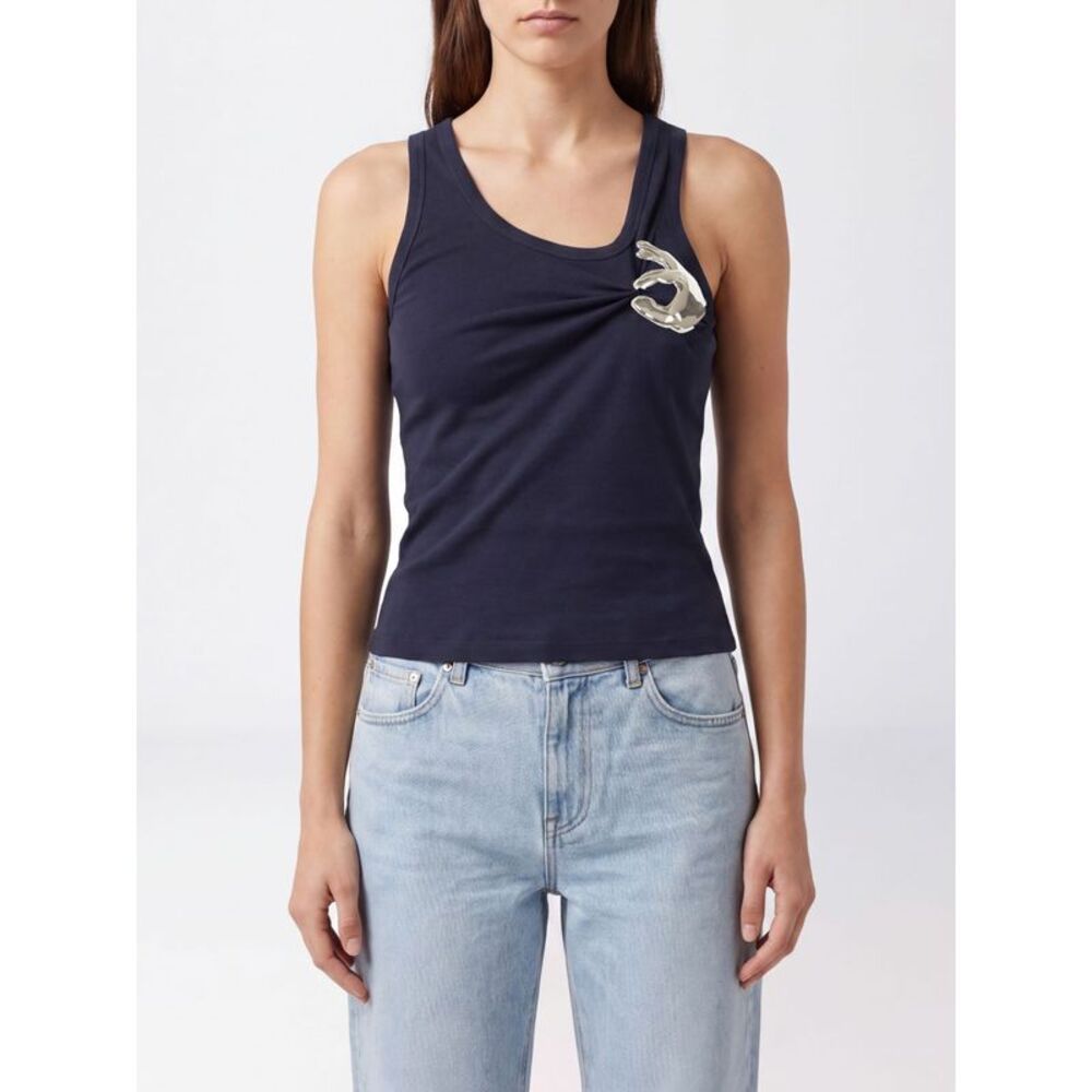 Coperni Women Asymmetric Draped Top Coperni In Organic Cotton With Jewel Brooch